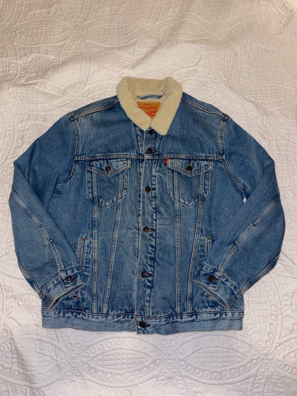 Levi's Blue Denim Jacket with Cream Sherpa Collar